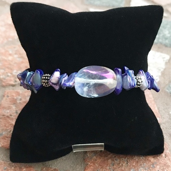 Silverskylight Jewelry - Genuine aura crystal boho purple shell bracelet